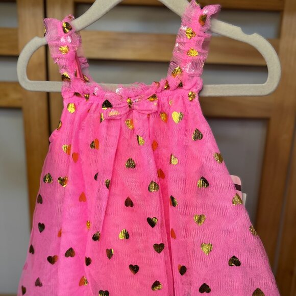 Baby Starters Pink Gold Heart Tulle Dress w/ Bow 6M NWT - Picture 2 of 9